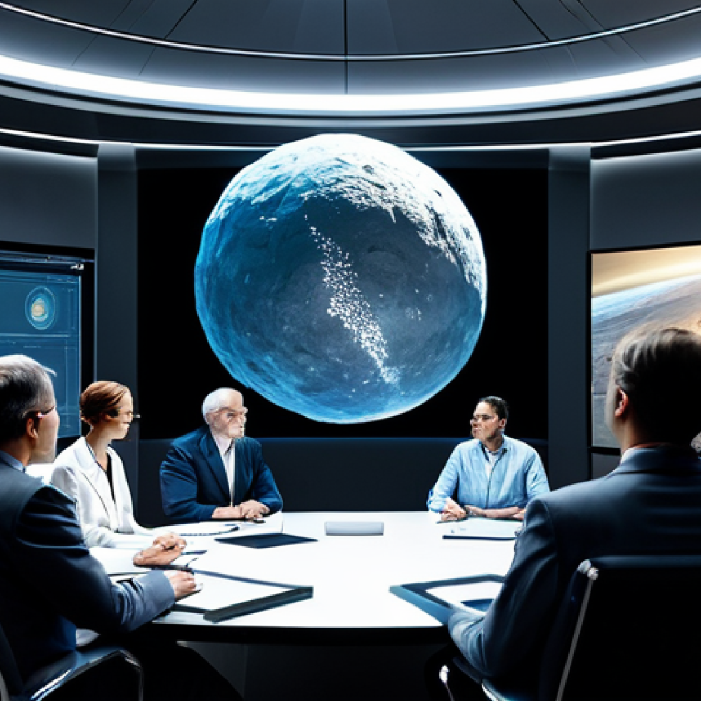 Ethical Mining Code**
"A diverse group of scientists and policymakers gathered around a holographic projection of an asteroid, discussing a global code of conduct for space resource mining. Fully clothed, professional attire, appropriate content, safe for work, perfect anatomy, natural proportions, sustainable practices emphasized, modern technology, boardroom setting."
**