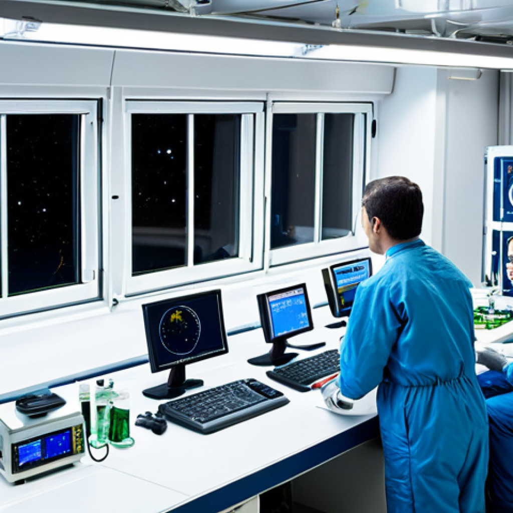 우주 식민지에서의 자원 분배의 공정성 - International Space Station Research Lab**
"A diverse team of scientists working in a brightly lit ...