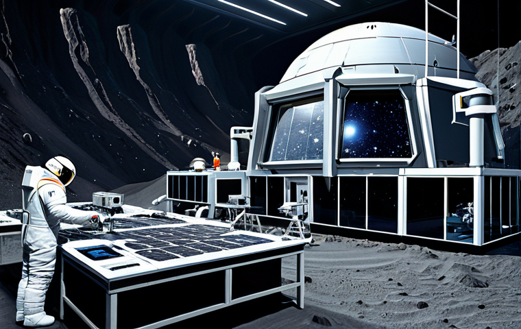 우주 식민지에서의 지구 환경과의 연계 - Space Station Construction**

"Astronauts working on the exterior of a large space station module. T...