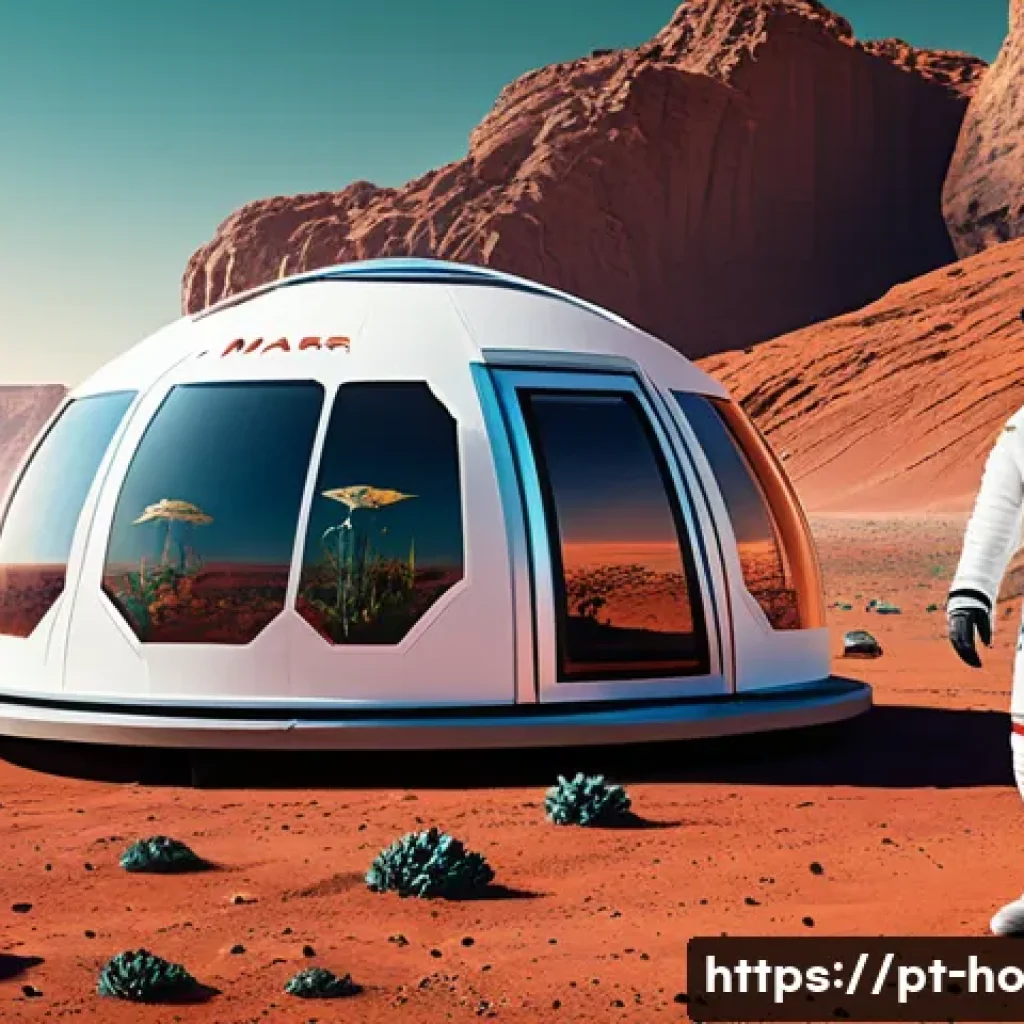우주 식민지에서의 성취와 도덕적 책임 - A futuristic sustainable space habitat on Mars, featuring advanced closed-loop water and air recycli...