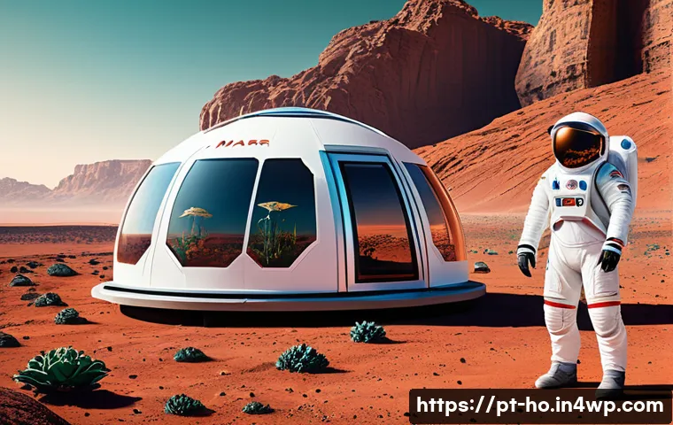 우주 식민지에서의 성취와 도덕적 책임 - A futuristic sustainable space habitat on Mars, featuring advanced closed-loop water and air recycli...
