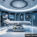 Home 19 우주 식민지에서의 의료 접근성과 윤리적 문제 - A futuristic space medical bay inside an orbiting space station, featuring a team of astronauts and ...