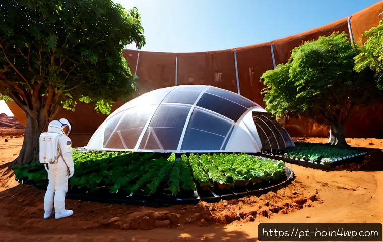 Home 17 우주 식민지와 환경 보호 지속 가능한 접근 - Photorealistic sustainable space colony greenhouse on Mars, diverse Brazilian-Portuguese-speaking fa...