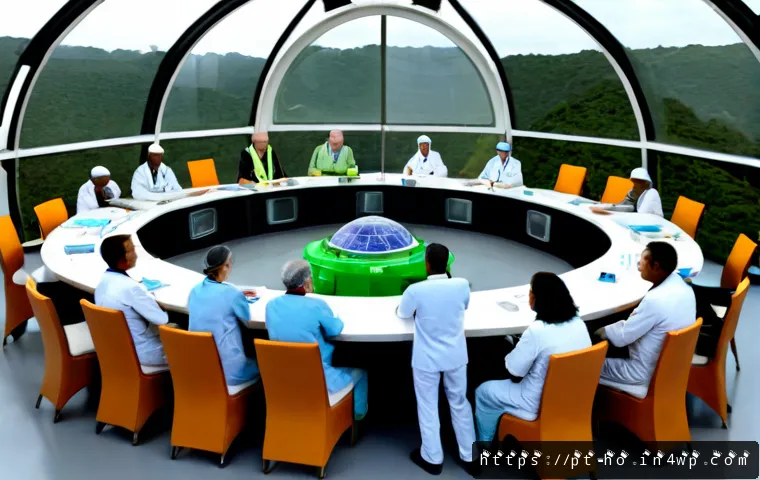 Home 17 우주 식민지에서의 권리와 책임 분배 - Photorealistic lunar colony council inside a bright glass-domed habitat, diverse Brazilian and Portu...